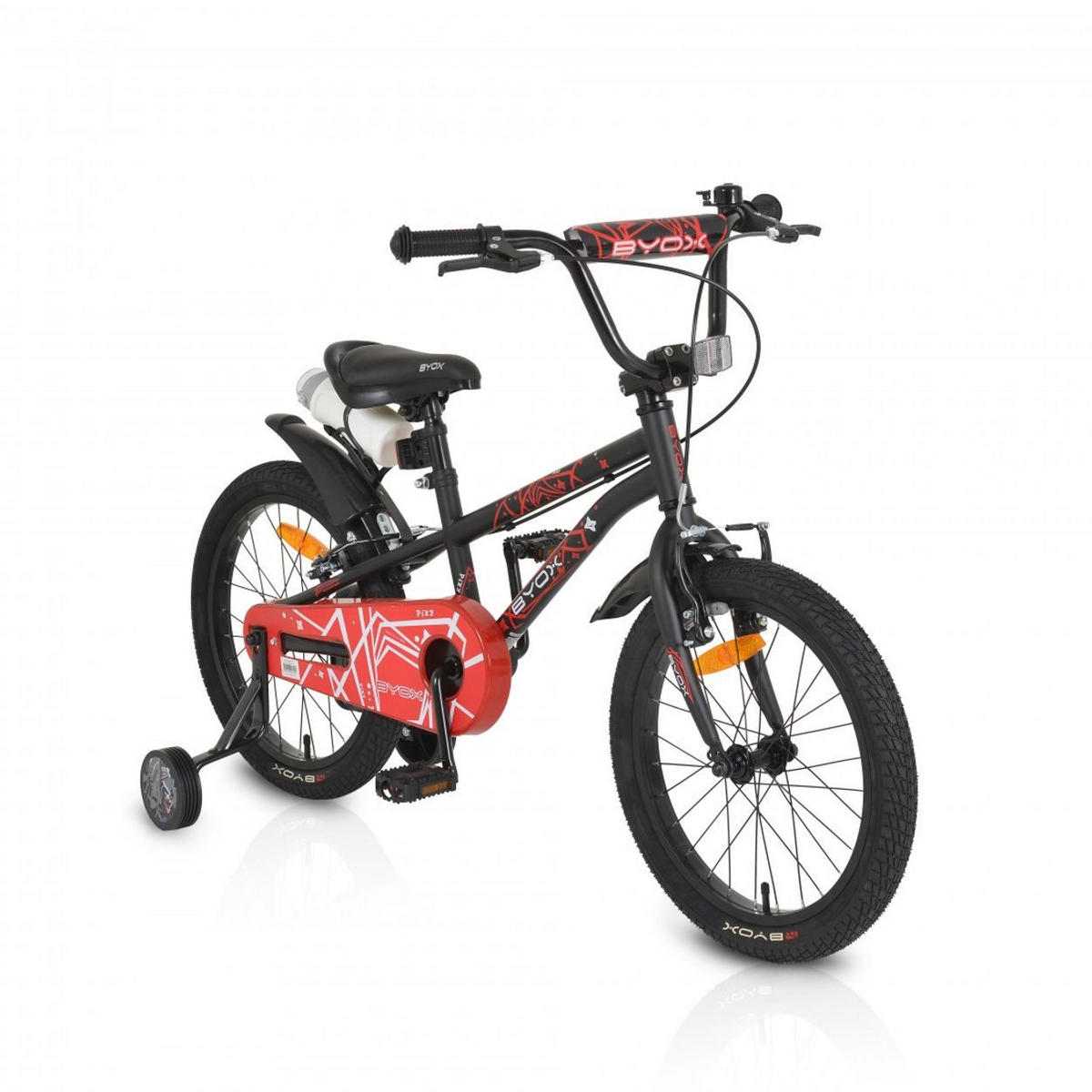KINDERFAHRRAD Pixi 18 Zoll schwarz rot Stützräder, Kettenschutz, Reflektoren, Klingel, Anti-Rutsch-Griffe - Schwarz, Metall (84cm)