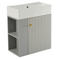 BADEZIMMERSCHRANK 55x31x66.5 cm Grau & Weiß aus Kunststoff mit Keramikbecken & 3D-Paneel - Grau, Holzwerkstoff (55/66.5/31cm) - Modfu