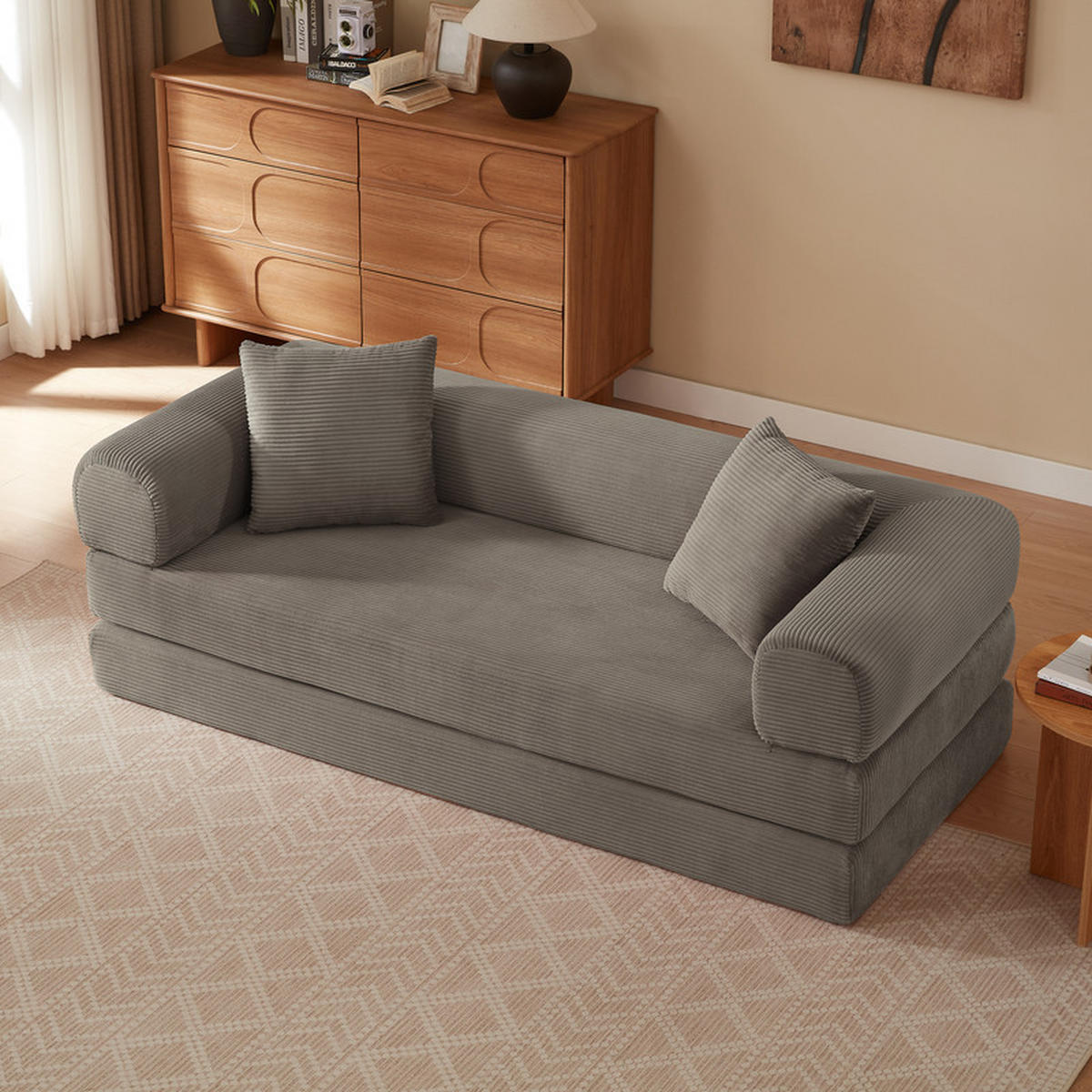 SCHLAFSOFA 195/89/59 cm Taupe Samtstoff, 3-Sitzer - Taupe, Textil (89/59/195cm) - Oxeza