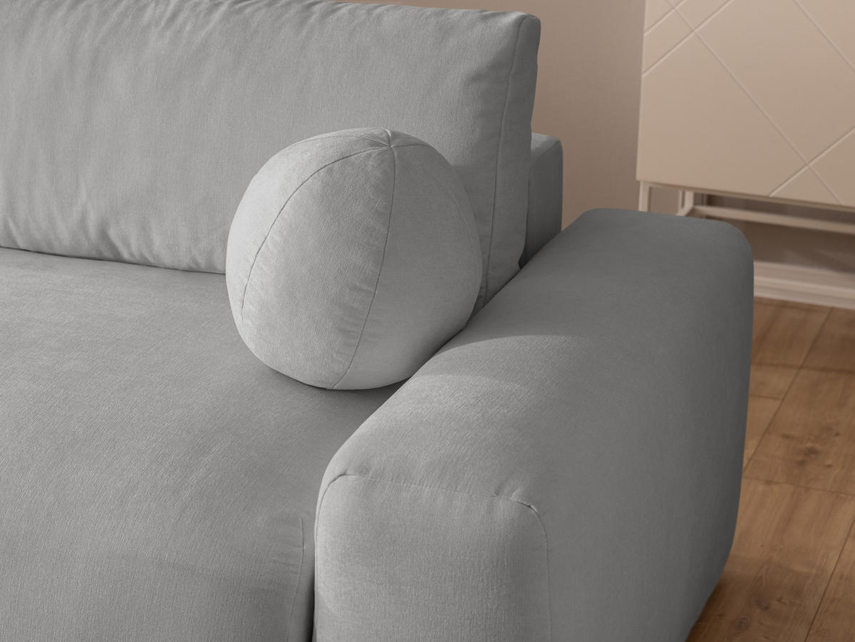 ECKSOFA Puffy mit Schlaffunktion und Bettkasten - besonders weich und puffig aus Grau Webstoff - Ottomane links - Schwarz/Grau, Holz/Kunststoff (138/266cm) - S-Style Möbel