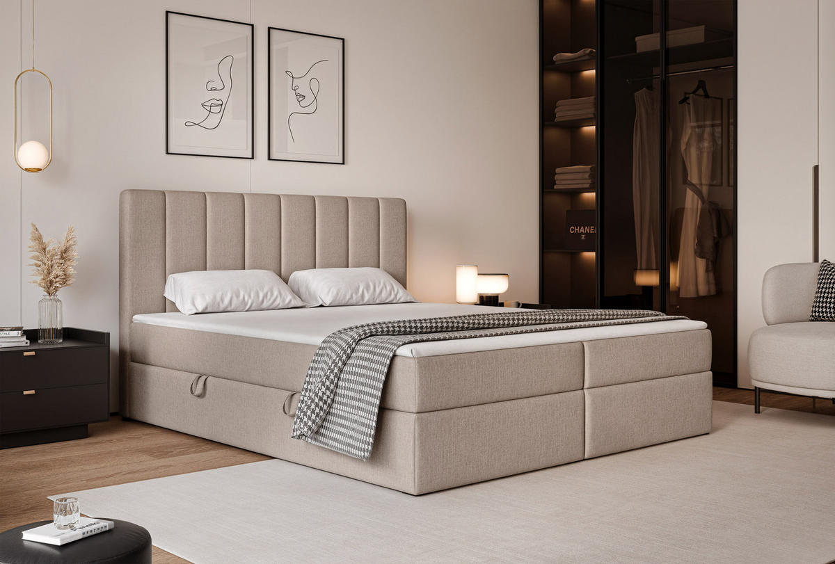 BOXBETT LEO 200/200 cm mit Matratze und Topper, Cappuccino - Schwarz/Cappuccino, Holzwerkstoff/Kunststoff (200/200cm) - Idohome
