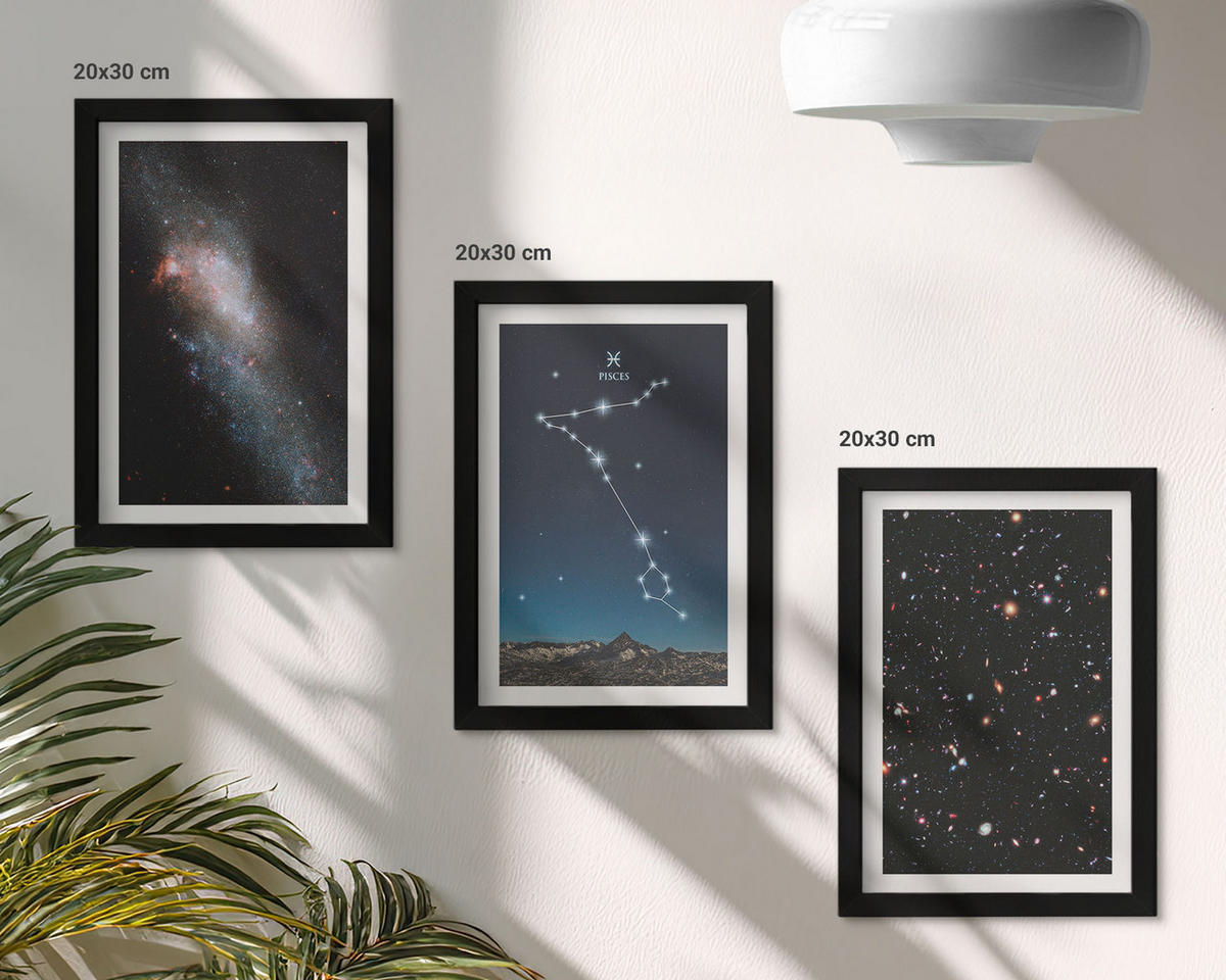 BILDER SET 3er Set - 20x30 cm Schwarzer Rahmen - Die kosmischen Landschaften der Fische-Galaxie - Schwarz, Kunststoff (20/30cm) - TULUP