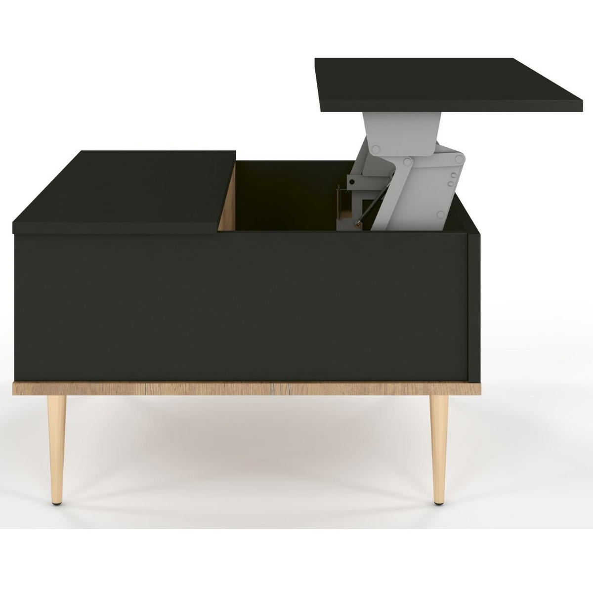 COUCHTISCH Harmoni, Höhenverstellbarer, Schwarz, Goldenen Details - Goldfarben/Schwarz, Holzwerkstoff/Metall (69/75/43cm) - Skandica