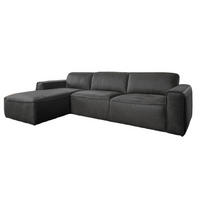 ECKSOFA EXTRA Grau Leder - Schwarz/Grau, Leder (278/170cm) - KAWOLA