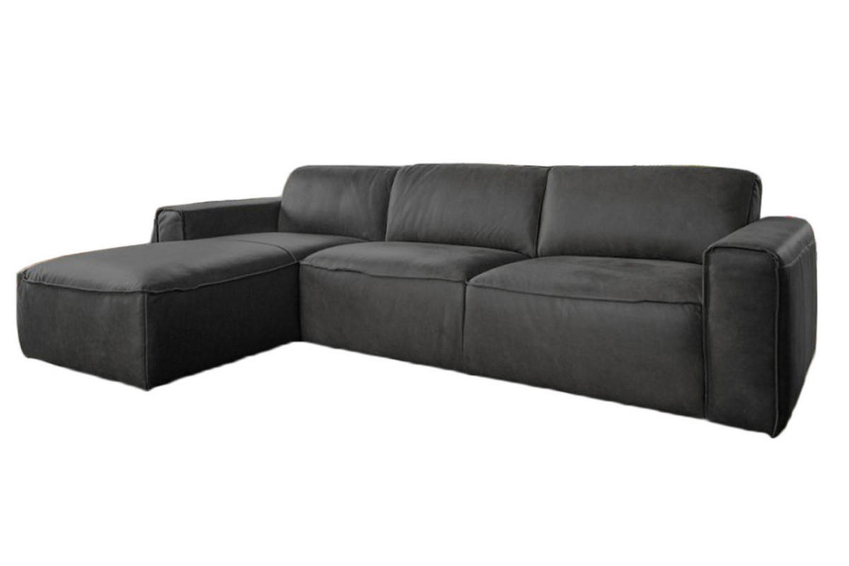 ECKSOFA EXTRA Grau Leder - Schwarz/Grau, Leder (278/170cm) - KAWOLA