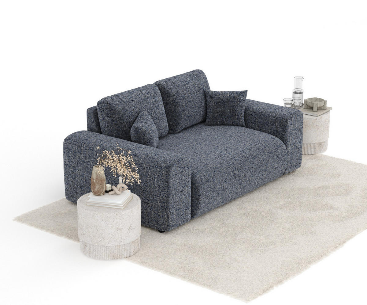 2-SITZER-SOFA Zanzibar Marineblau Webstoff - Schwarz/Dunkelblau, Holz/Holzwerkstoff (178/79/108cm) - Maison de Reve