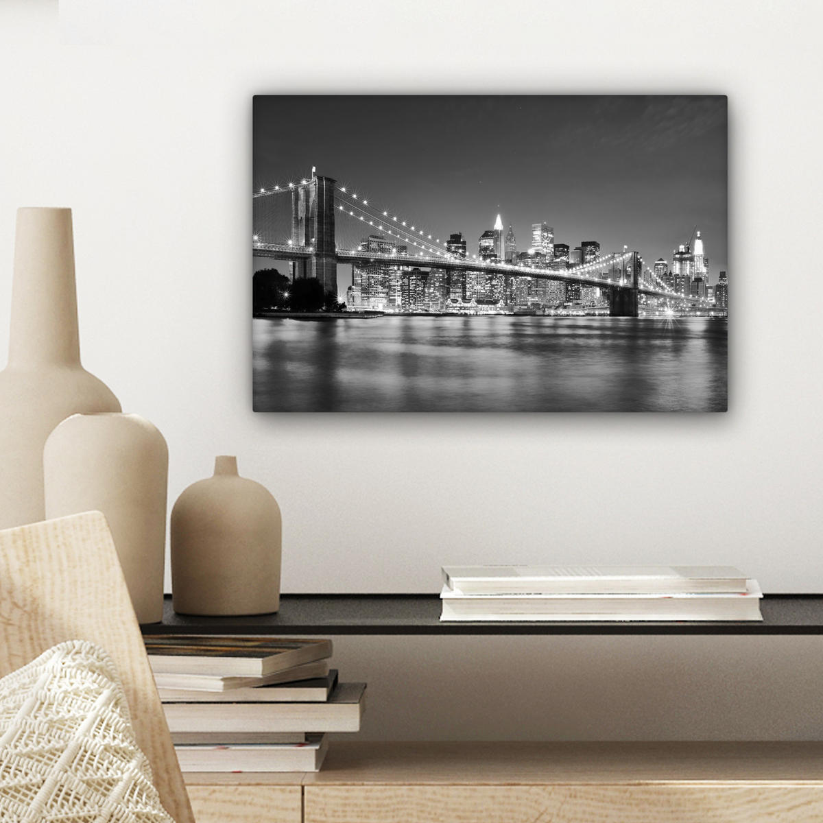 LEINWANDBILD - New York - Brücke - Brooklyn - Schwarz und weiß - Architektur - 30x20 - Deko XXL - Schwarz, Textil (30/20cm) - MuchoWow