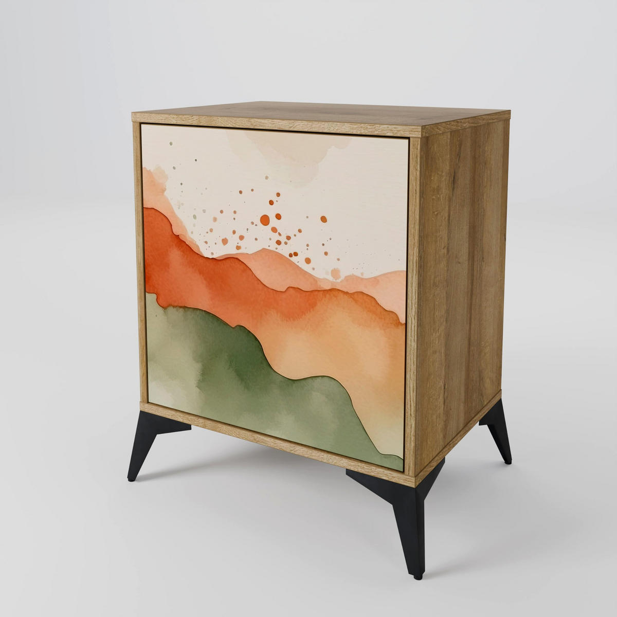 SIDEBOARD WATERCOLOUR PEAKS, Eichefarben, 57,5x42x75,5 cm, Goldfarbene Metallfüße - Eichefarben/Goldfarben, Holzwerkstoff/Metall (57.5/75.5/42cm) - SpaceRebels