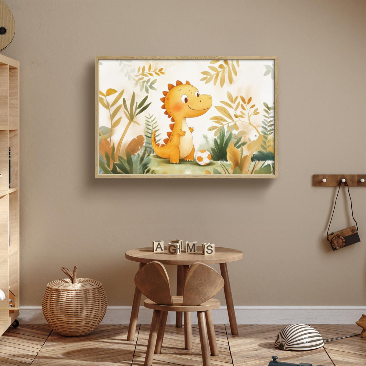 NACHTTISCHLAMPE MIT AKKU Dino - Fußball - Orange 90x60 cm - Beige, Holzwerkstoff (8/90/60cm) - OnlyWow