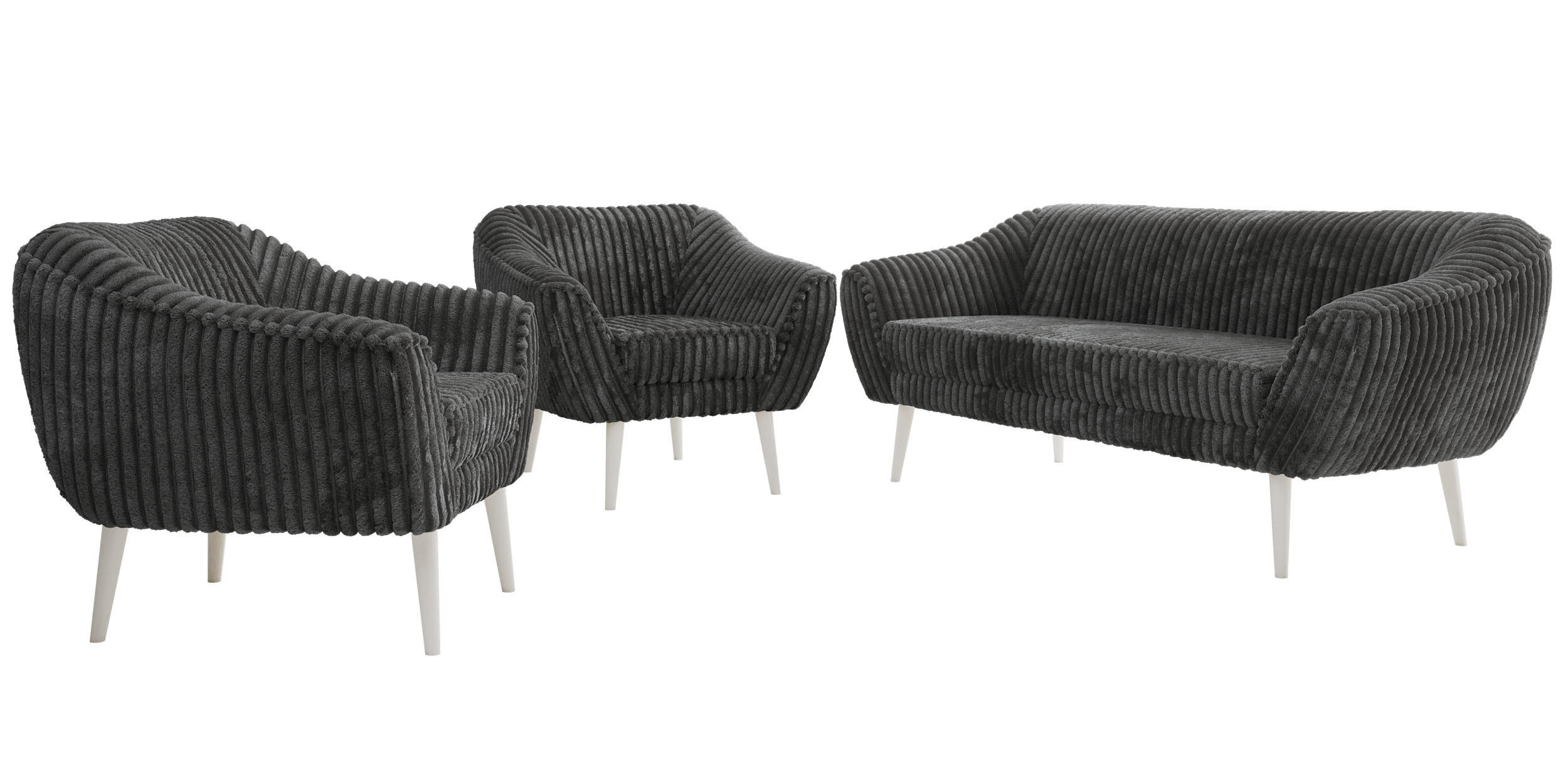 SEDACÍ SOUPRAVA 3+1+1 PIRS - Šedá Manšestr - Bílé nohy - šedá/bílá, kompozitní dřevo/textil (180/75/74cm) - MKS