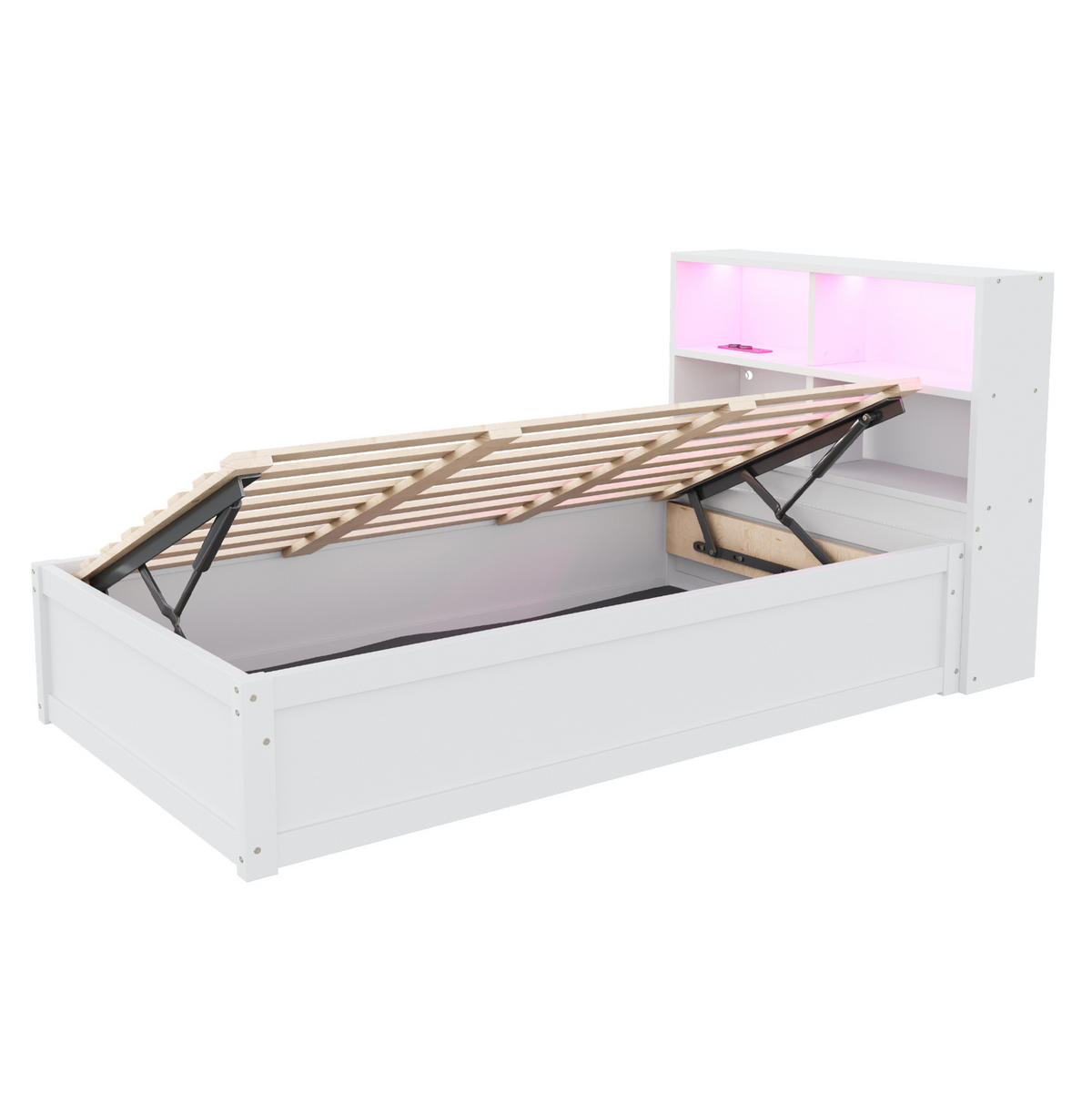 SCHLAFSOFA 90/200 cm mit LED-Beleuchtung, Steckdose und hydraulischem Stauraum, Weiß - Weiß, Holzwerkstoff (98/82/220.5cm) - Redom