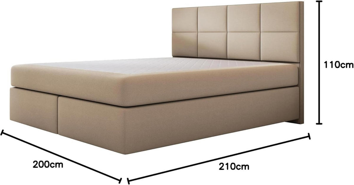 BOXBETT mit Pocket und Bonellmatratze - Mallorca - Sehr Weich Modern Bett ohne Bettkasten - 200x200 cm - Grau - Grau, Kunststoff (200/200cm) - Trada