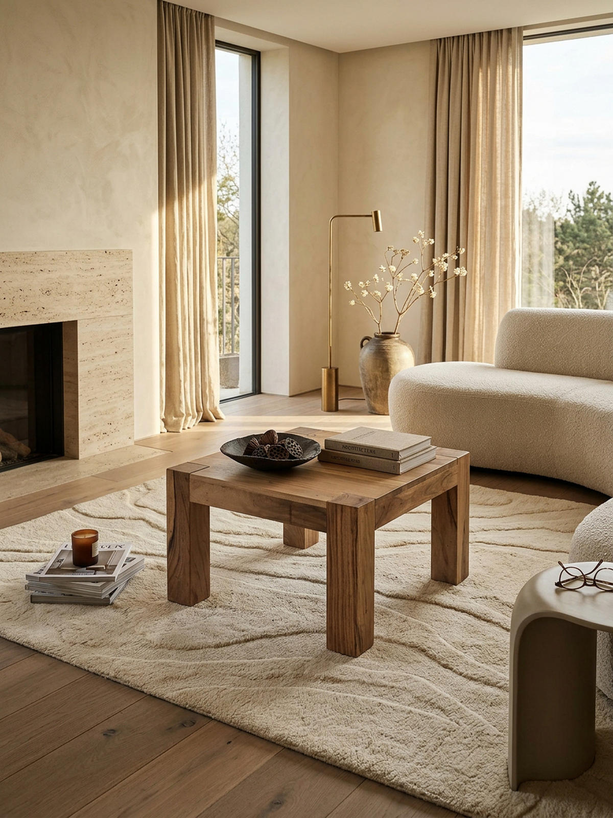 COUCHTISCH aus Akazienholz, rustikal, quadratisch, handgefertigt, Beige 60x60x40 cm - Beige, Holz (60/60/40cm) - KADIMA DESIGN