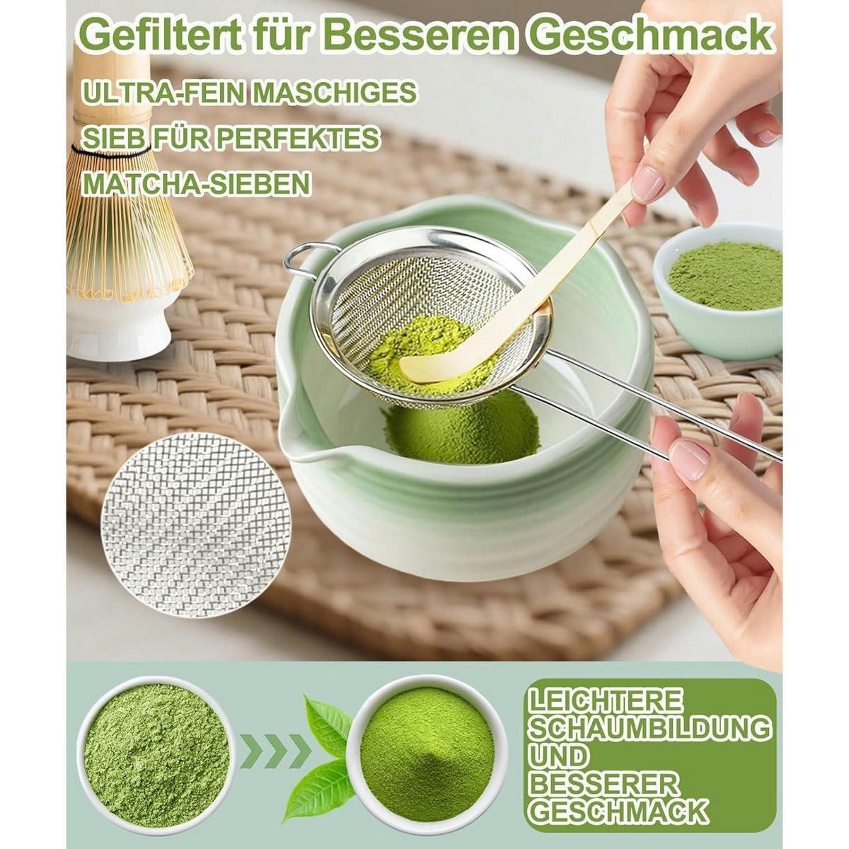 MATCHA Set 7-teilig Keramik Bambus Hellgrün - Hellgrün, Naturmaterialien (15/10/15cm)