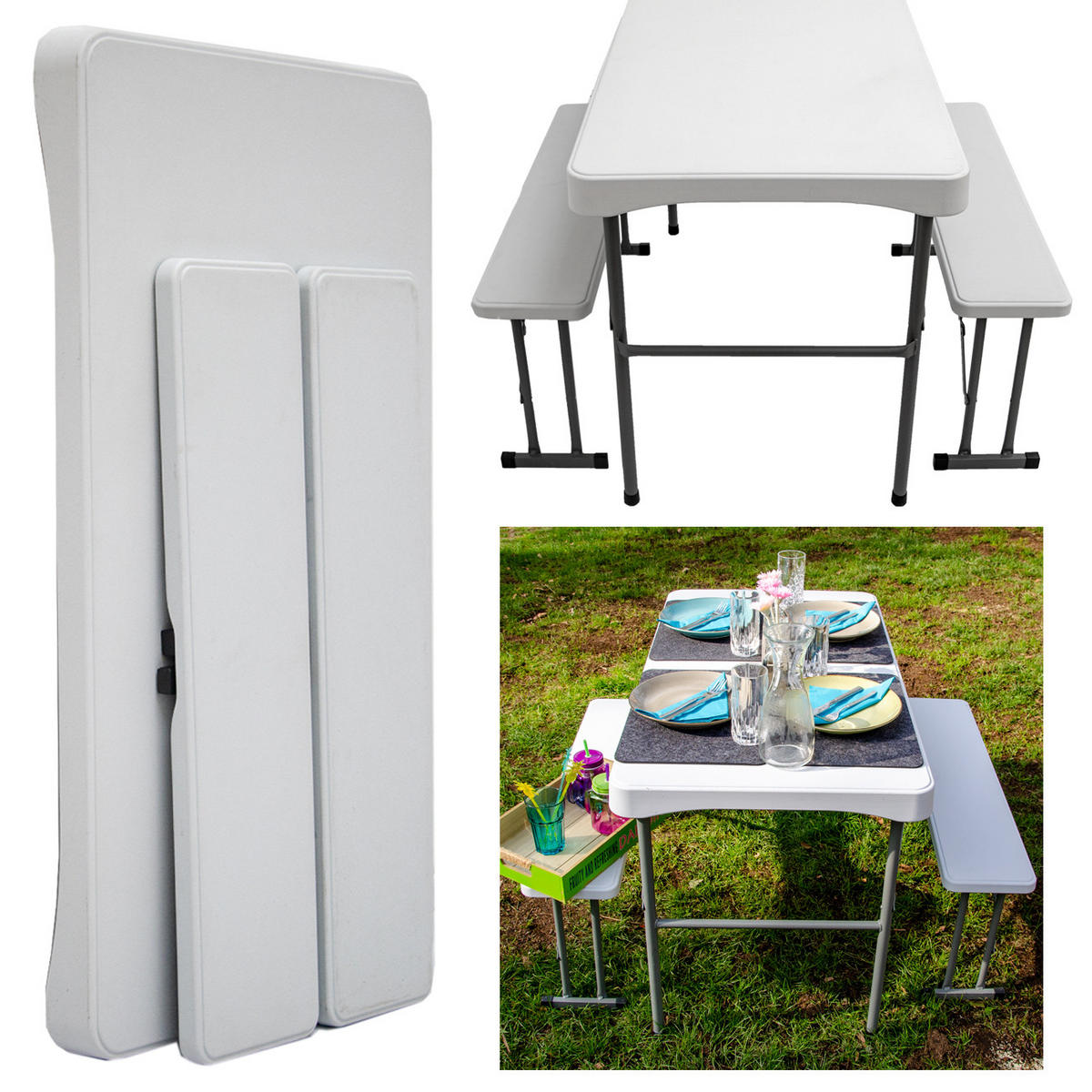 BIERZELTGARNITUR für 4 Personen, 112/61cm, Weiß - Weiß, Kunststoff - Amanka