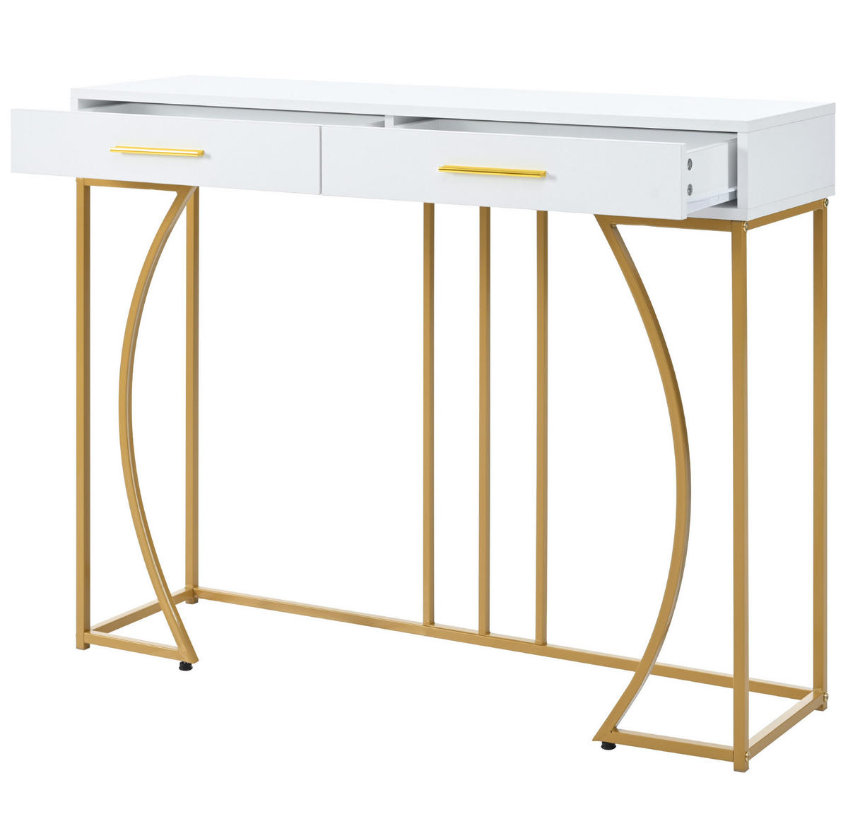 KONSOLENTISCH aus MDF 110x32x85 cm Weiß mit Schublade, Metallgestell und verstellbaren Füßen - Weiß, Holzwerkstoff (32/110/85cm) - Modfu