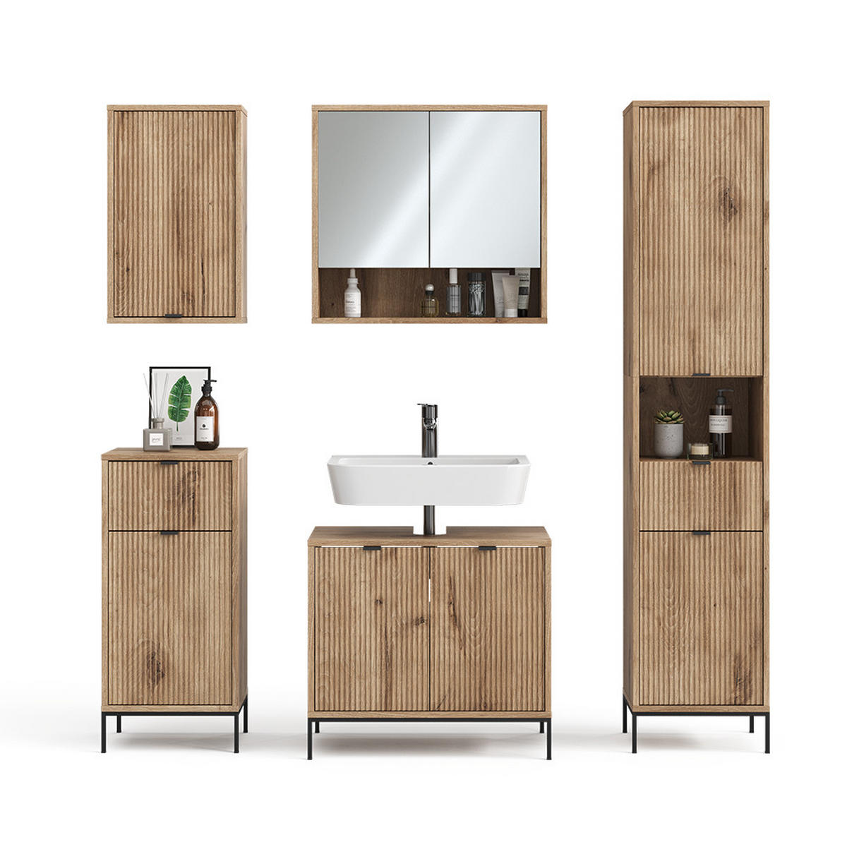 BADMÖBEL-SET Eliza Viking Oak 5 Teile - Eichefarben, Holzwerkstoff (70/63/45cm) - Vicco