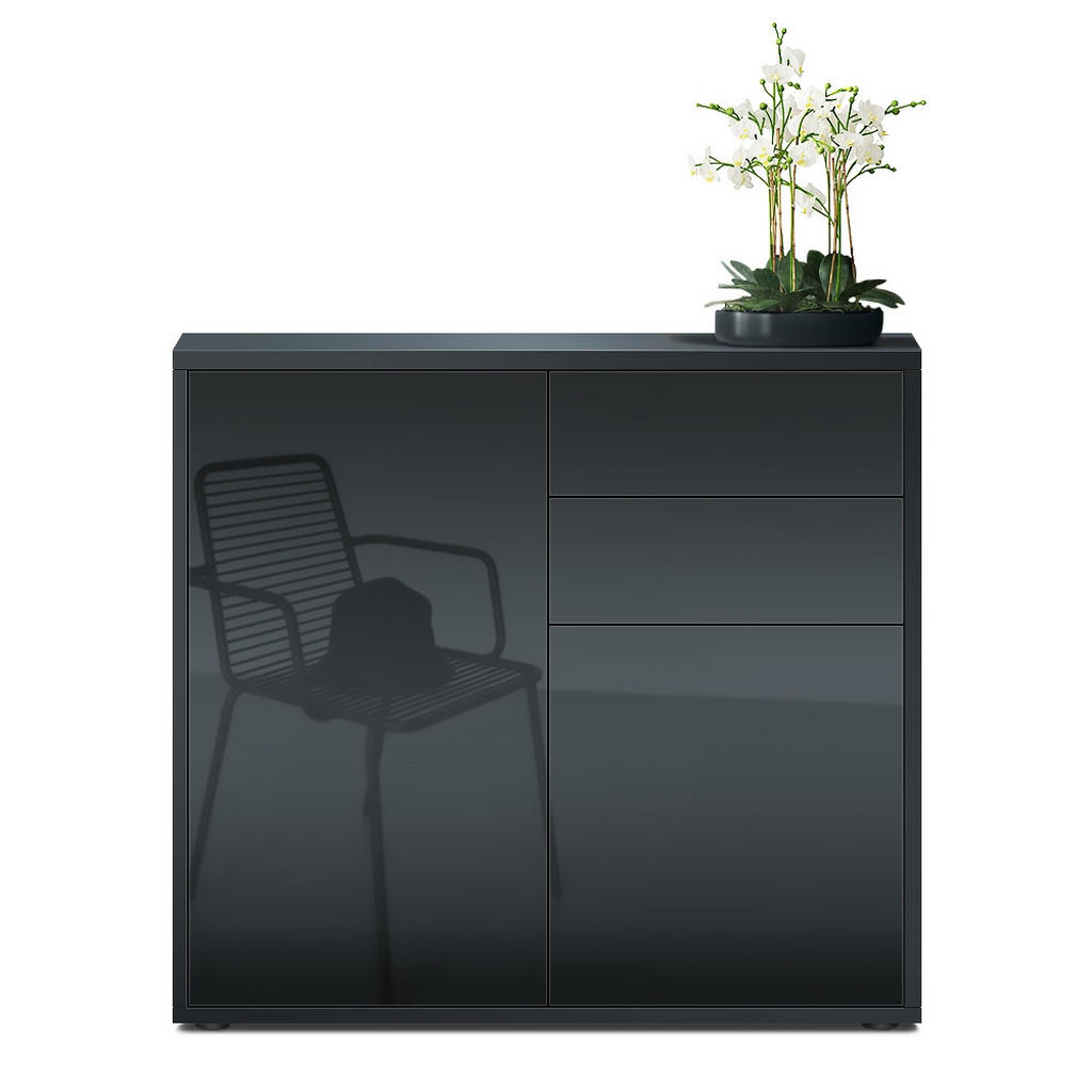 Thumbnail - Vladon Kommode, Schwarz Hochglanz, Holzwerkstoff, 79x74x36 cm, Wohnzimmer, Kommoden & Sideboards, Kommoden