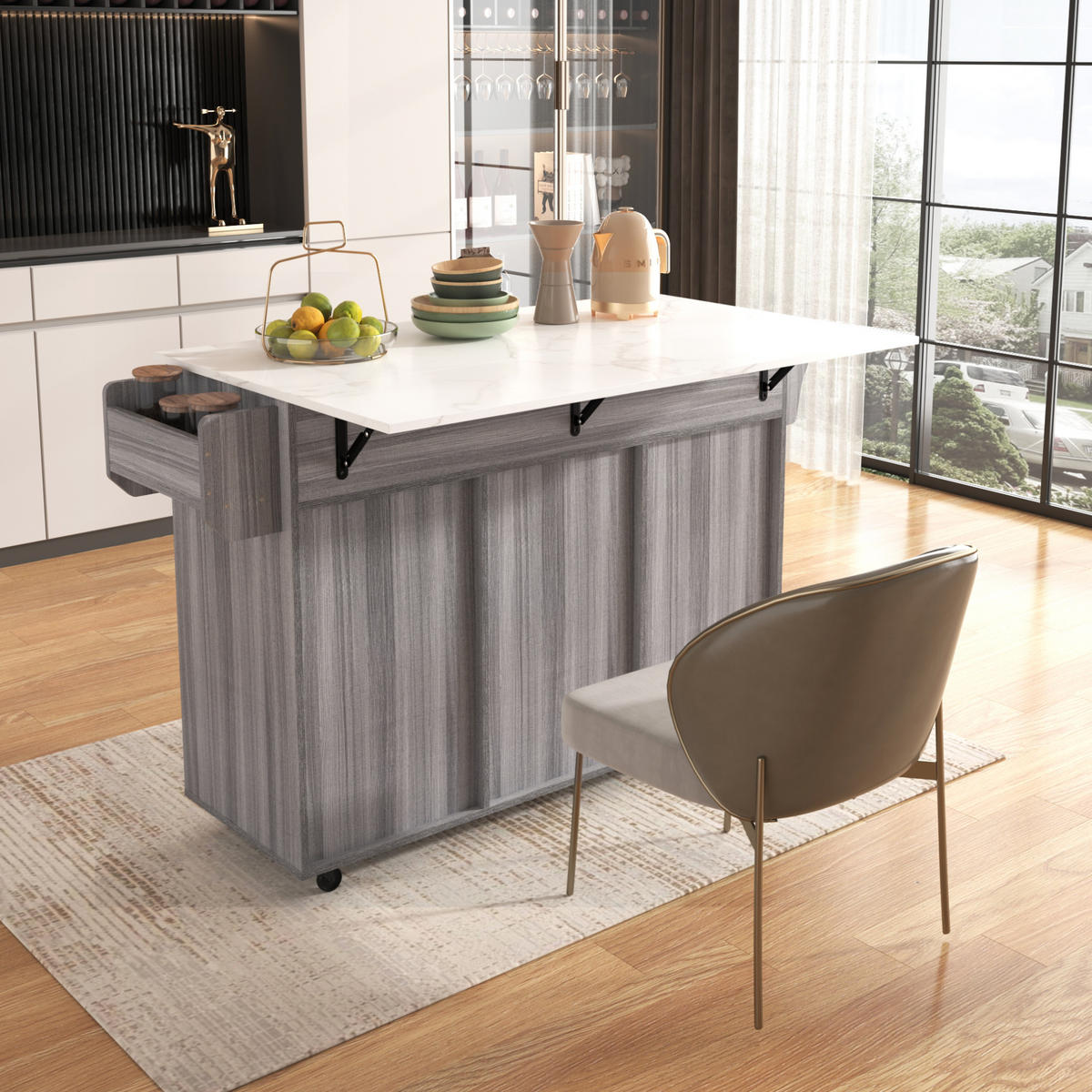 SERVIERWAGEN mit Klapptisch 139 x 46/71 x 91,5 cm Grau MDF - Grau, Holz (46/91.5/139cm) - Beauniv