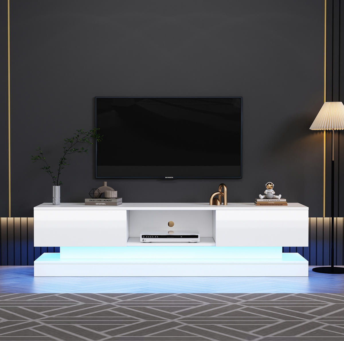 TV-ELEMENT mit LED 160 x 35 x 40,5 cm Hochglanz Weiß - Weiß, Holzwerkstoff (35/40.5/160cm) - Beauniv