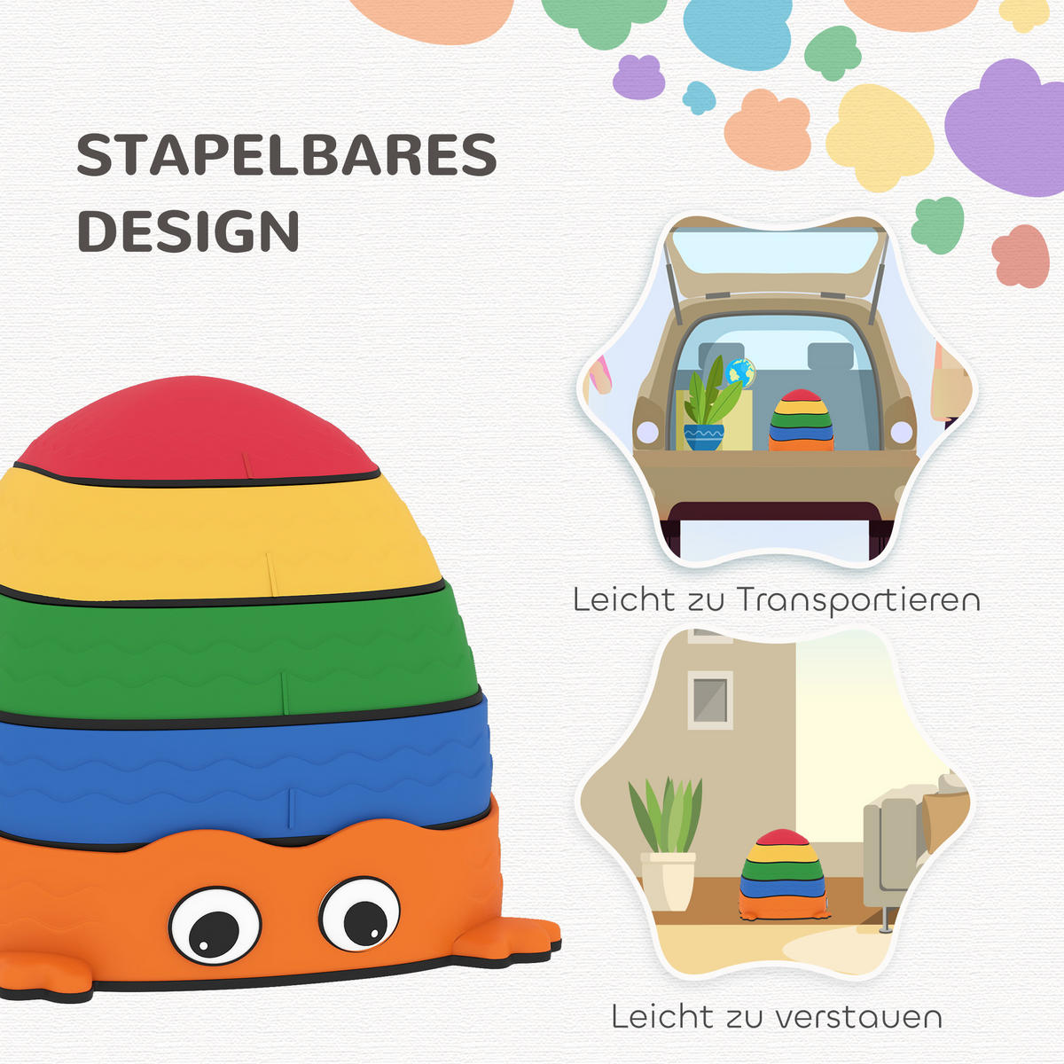 BALANCIERSTEINE für Kinder, Rutschfest Trittsteine zum Balancieren & Stapeln - Multicolor, Kunststoff (33.5/28/33.5cm) - AIYAPLAY