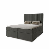 BOXBETT Nero mit 2 Bettkästen, 140x200, Farbe: Dunkelgrau, Cordstoff, Doppelbett mit Bonell-Matratze inkl. Topper - Dunkelgrau, Holz/Kunststoff (140/200cm) - Marpur