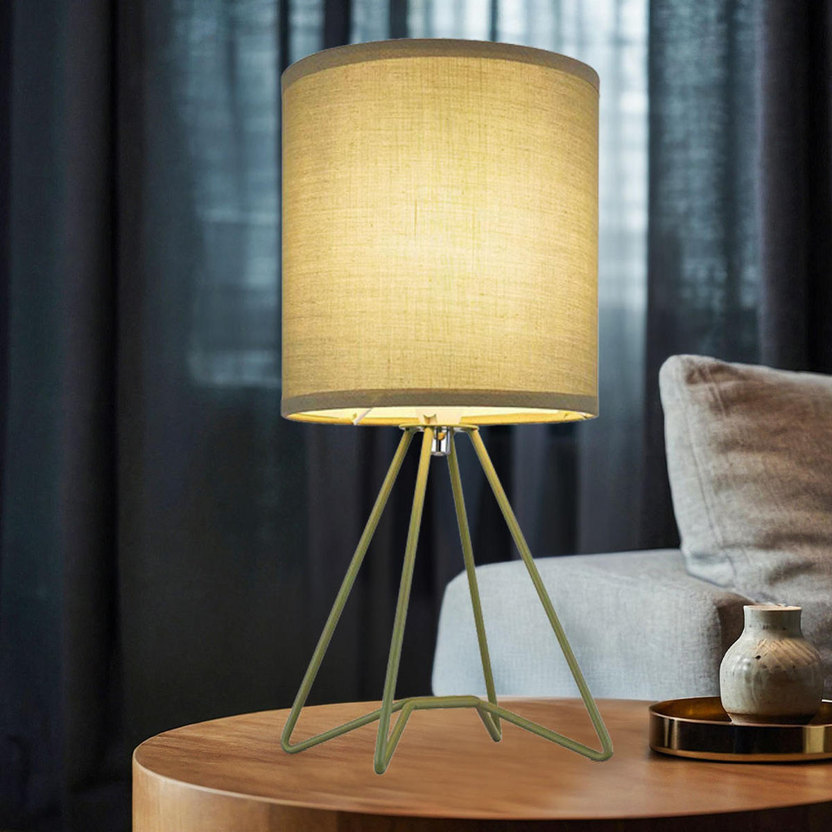 TISCHLEUCHTE Textil Blassgrün - Grün, Metall (16/16/34.5cm) - Globo Lighting