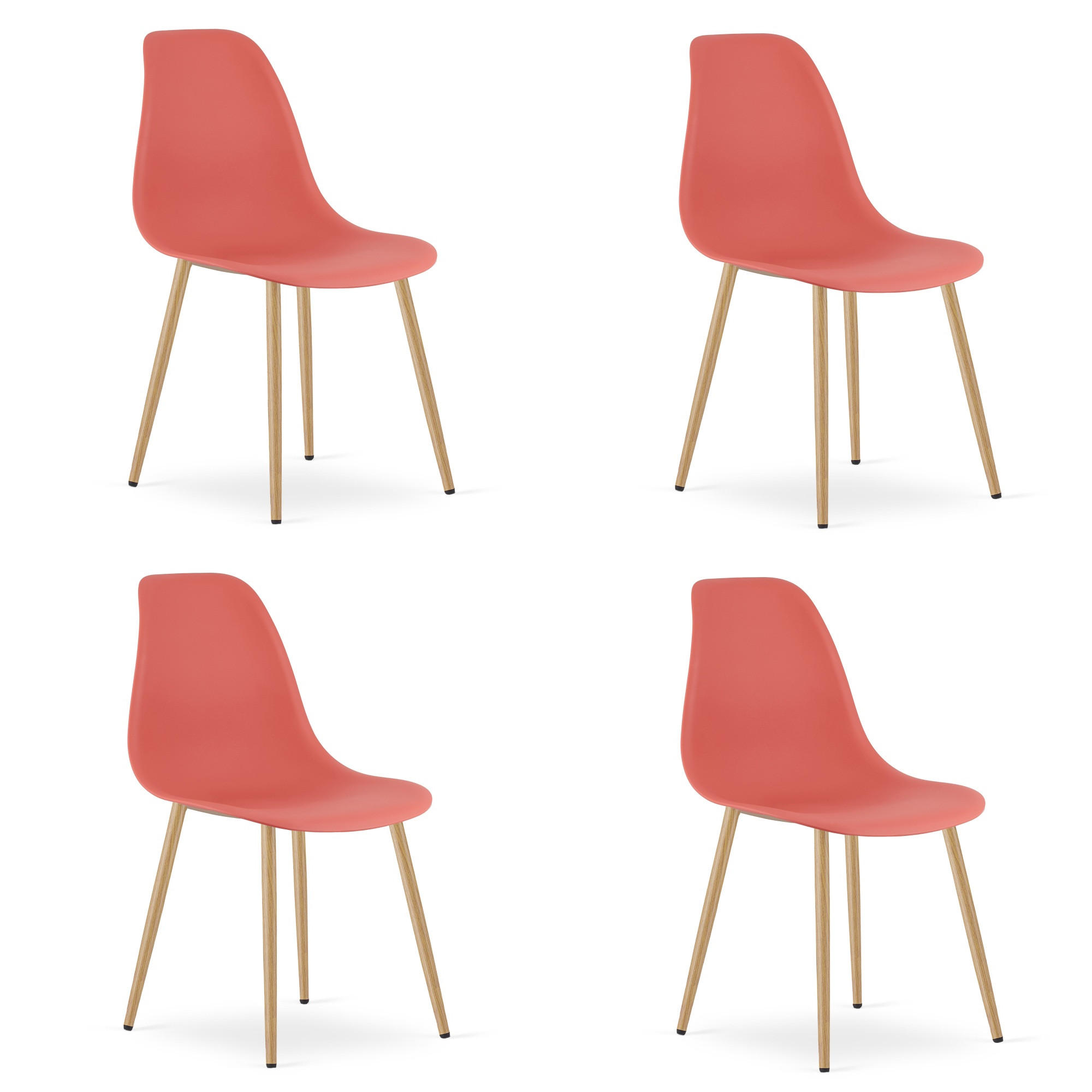 ESSZIMMERSTUHL 4-er Set KALEO Zinnoberroter Sitz, natürliche Beine - Rot/Naturfarben, Kunststoff (46/84/51cm) - Valora
