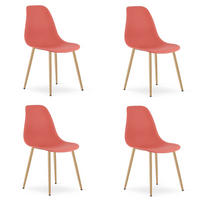 ESSZIMMERSTUHL 4-er Set KALEO Zinnoberroter Sitz, natürliche Beine - Rot/Naturfarben, Kunststoff (46/84/51cm) - Valora