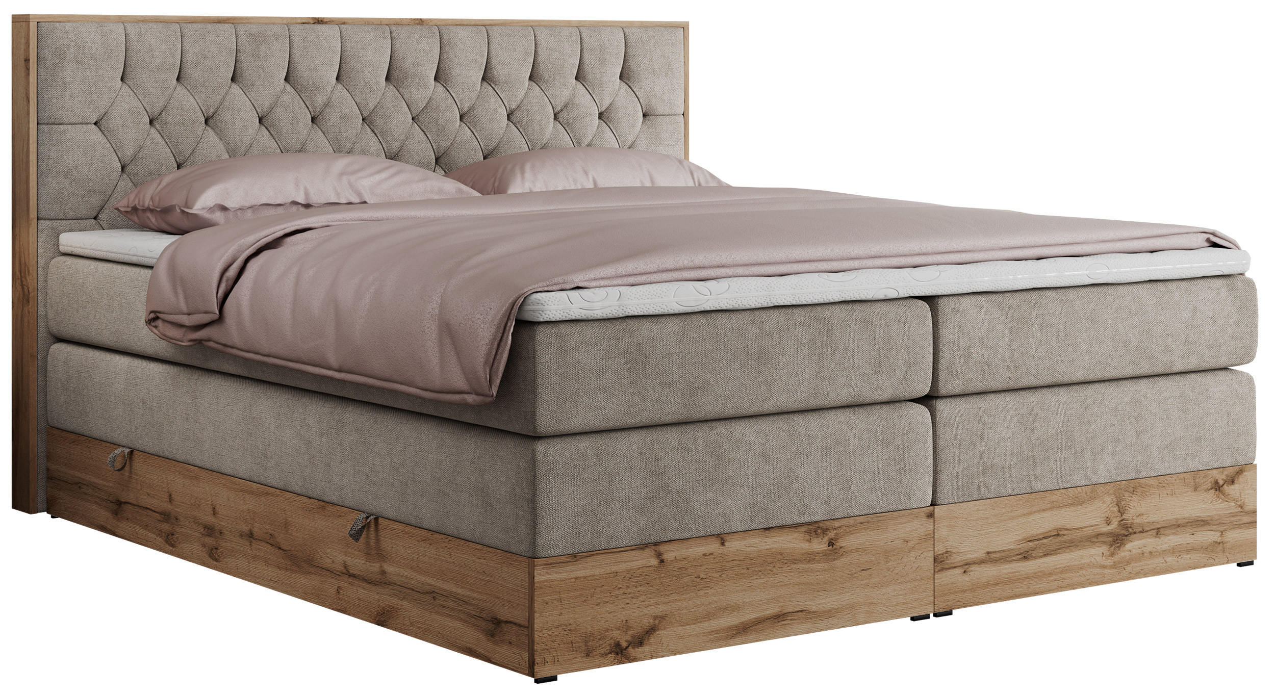 BOXSPRINGBETT AMORE KING 180/200 Beige Struktur - H3 - Beige, Holz/Textil (180/200cm) - MKS
