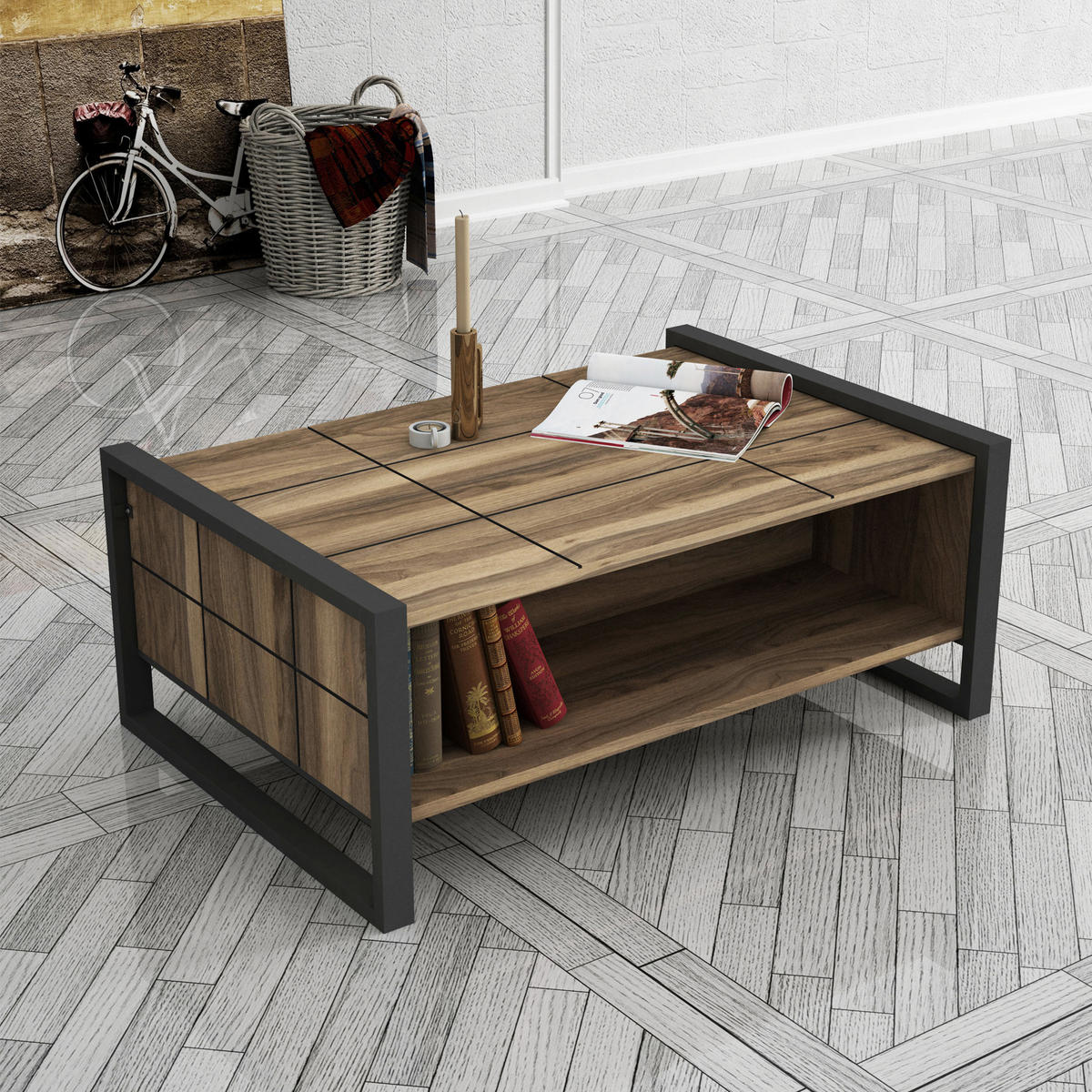 COUCHTISCH Lost mit Metallfüße Walnuss - Anthrazit/Walnussfarben, Holzwerkstoff/Metall (64.5/94.4/38cm) - moebel17