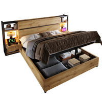 POLSTERBETT 180/200 cm Eiche aus MDF und Metall mit Stauraum und Ladestation - Eichefarben, Holzwerkstoff (180/200cm) - OKMYHOME