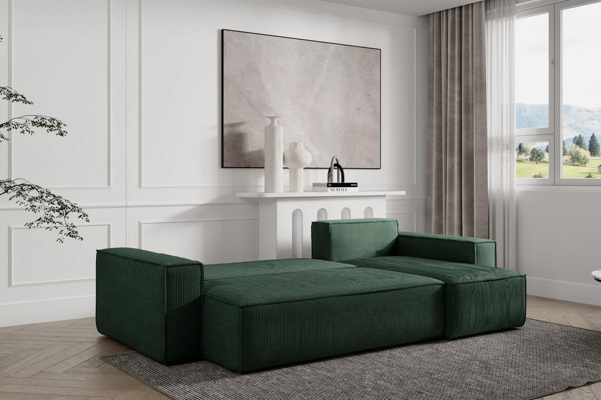 ECKSOFA Scarlo Dunkelgrün Cordbezug - Dunkelgrün/Schwarz, Kunststoff/Textil (244/145cm) - Selsey