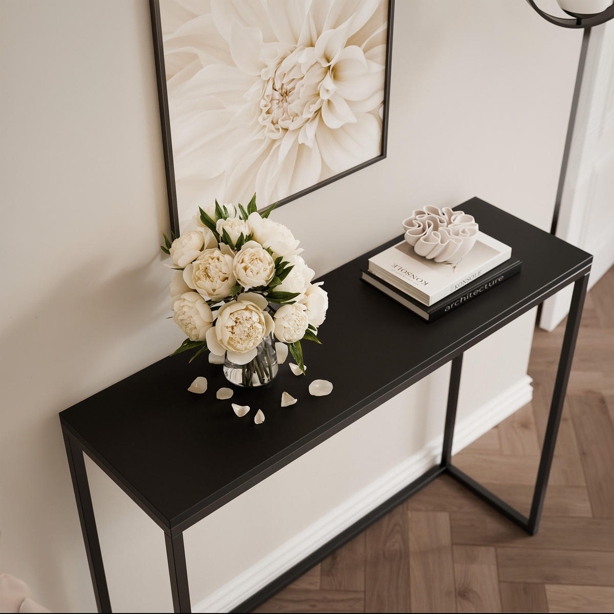 KONSOLENTISCH LORA 80 cm, Schwarz matt - Schwarz, Metall (30/80/80cm) - Idohome
