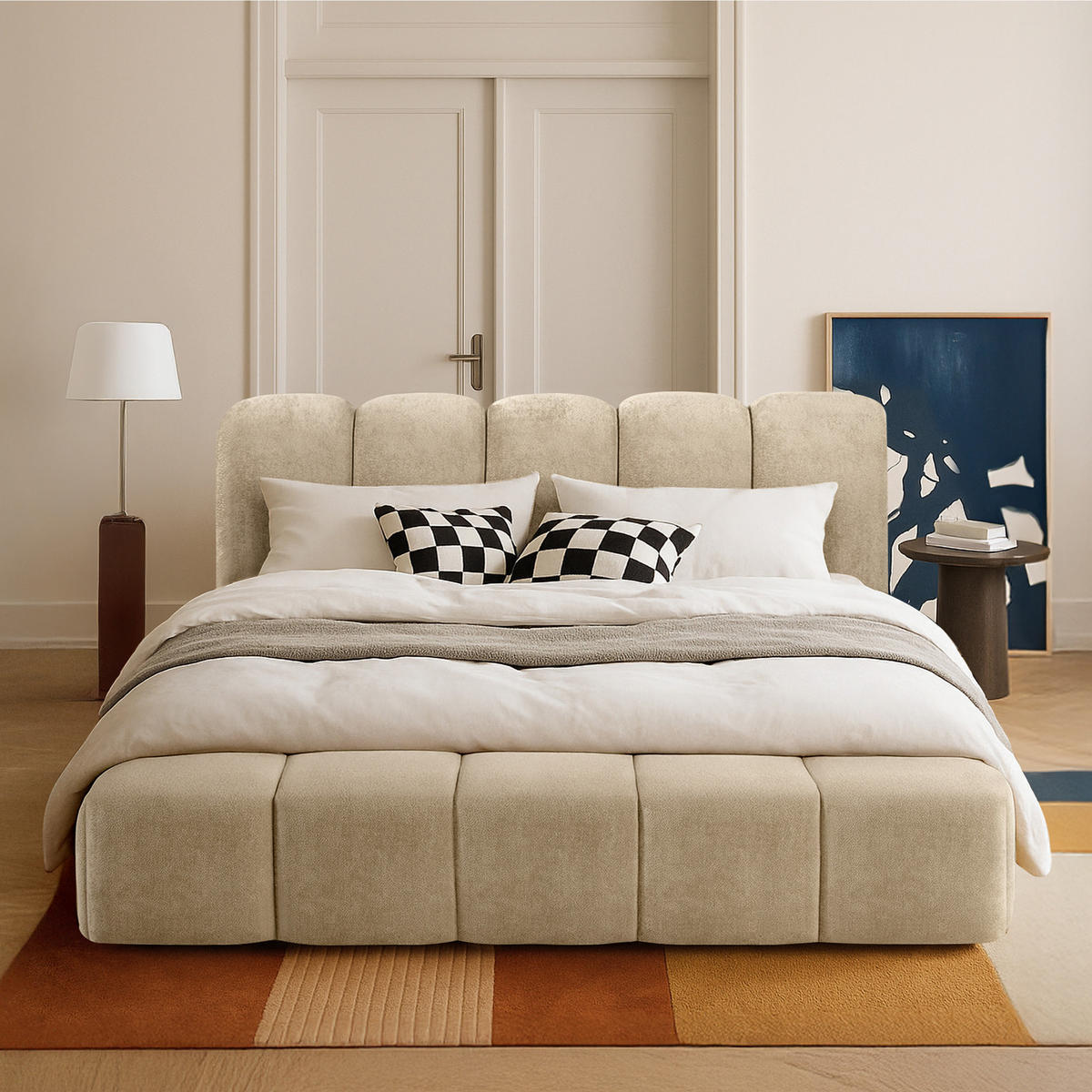 POLSTERBETT MERIDE Chenille, Beige - Beige/Schwarz, Holz/Textil (200/200cm) - KONSIMO®