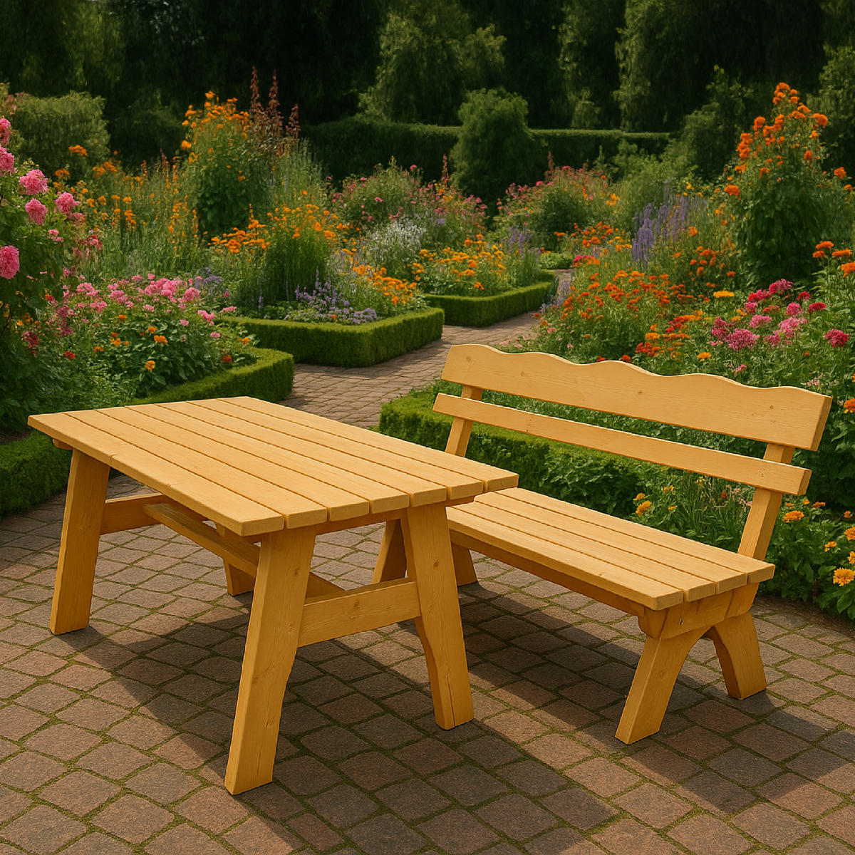 GARTEN-GARNITUR 2-teilig 150cm, Festzelt-Garnitur - Kiefer lackiert - Braun, Holz - TPFGarden