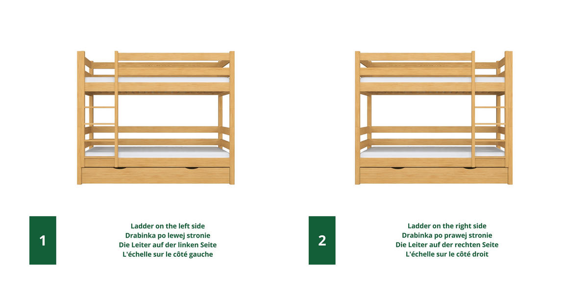 ETAGENBETT N01 mit Matratzenschublade Naturkiefer 90/180 - Hellbraun/Braun, Naturmaterialien/Holz (90/180cm) - N-Wood