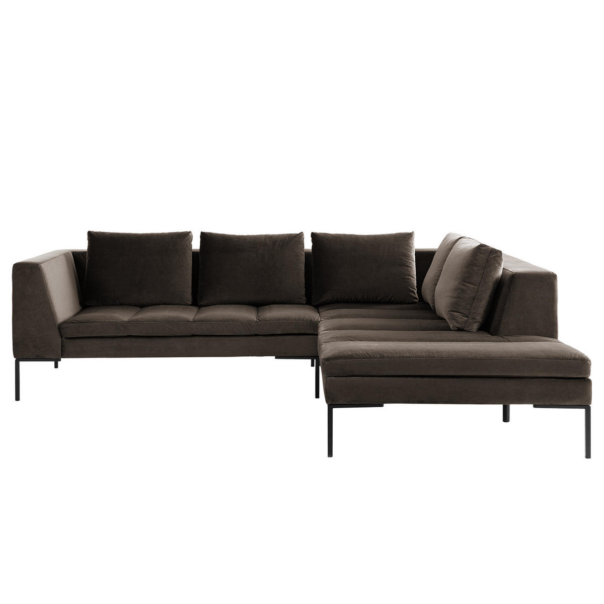 ECKSOFA mit Ottomane - Taupe/Schwarz, Textil/Metall (255/230cm) - home24