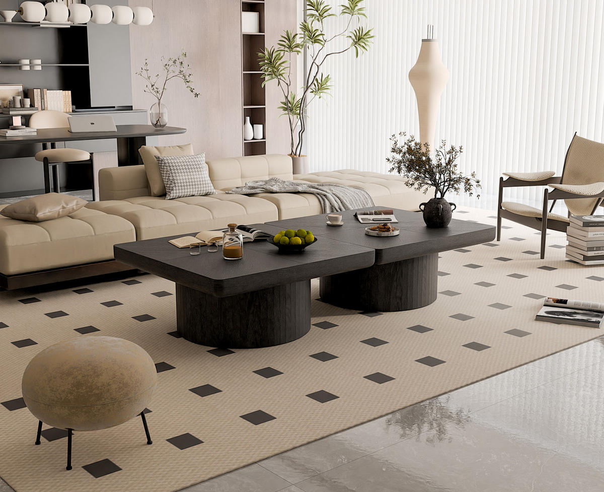 COUCHTISCH 78/78/38 cm schwarz aus Massivholz und MDF mit Parquet-Optik - Schwarz, Holz (78/78/38cm) - OKWISH