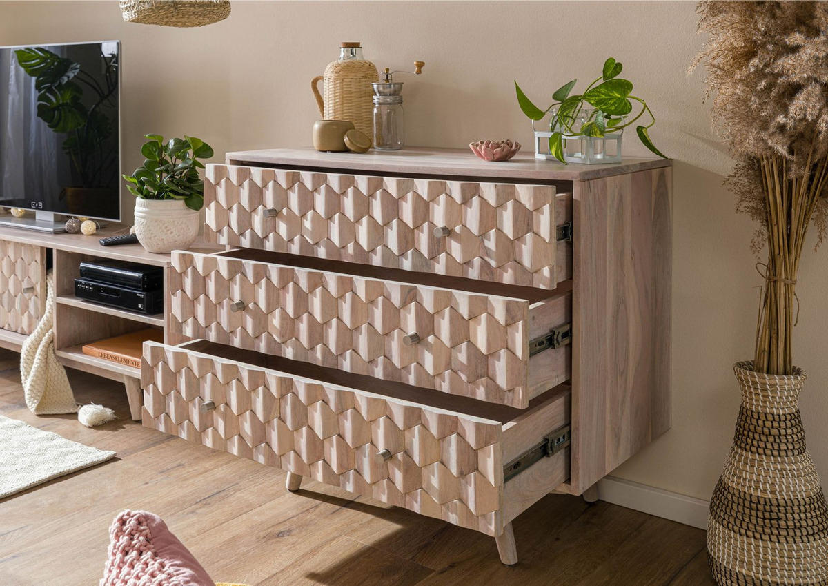 KOMMODE Akazie 88x42x75 weiß lackiert MOSAYK #207 - Weiß, Holz (88/75/42cm) - Massivmoebel24