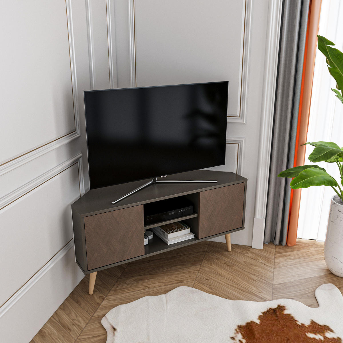 TV-ELEMENT Lesson Kaffeebraun und Galaxy Vintage - Dunkelgrau/Braun, Holzwerkstoff (120/59.8/45cm) - Decorotika
