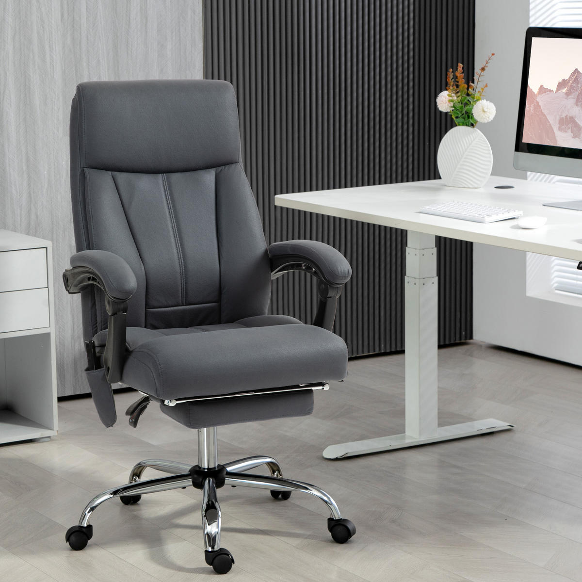 BÜROSTUHL mit Vibrationsmassage, Ergonomisch Schreibtischstuhl mit Liegefunktion - Dunkelgrau, Kunststoff (74/119/65cm) - Vinsetto