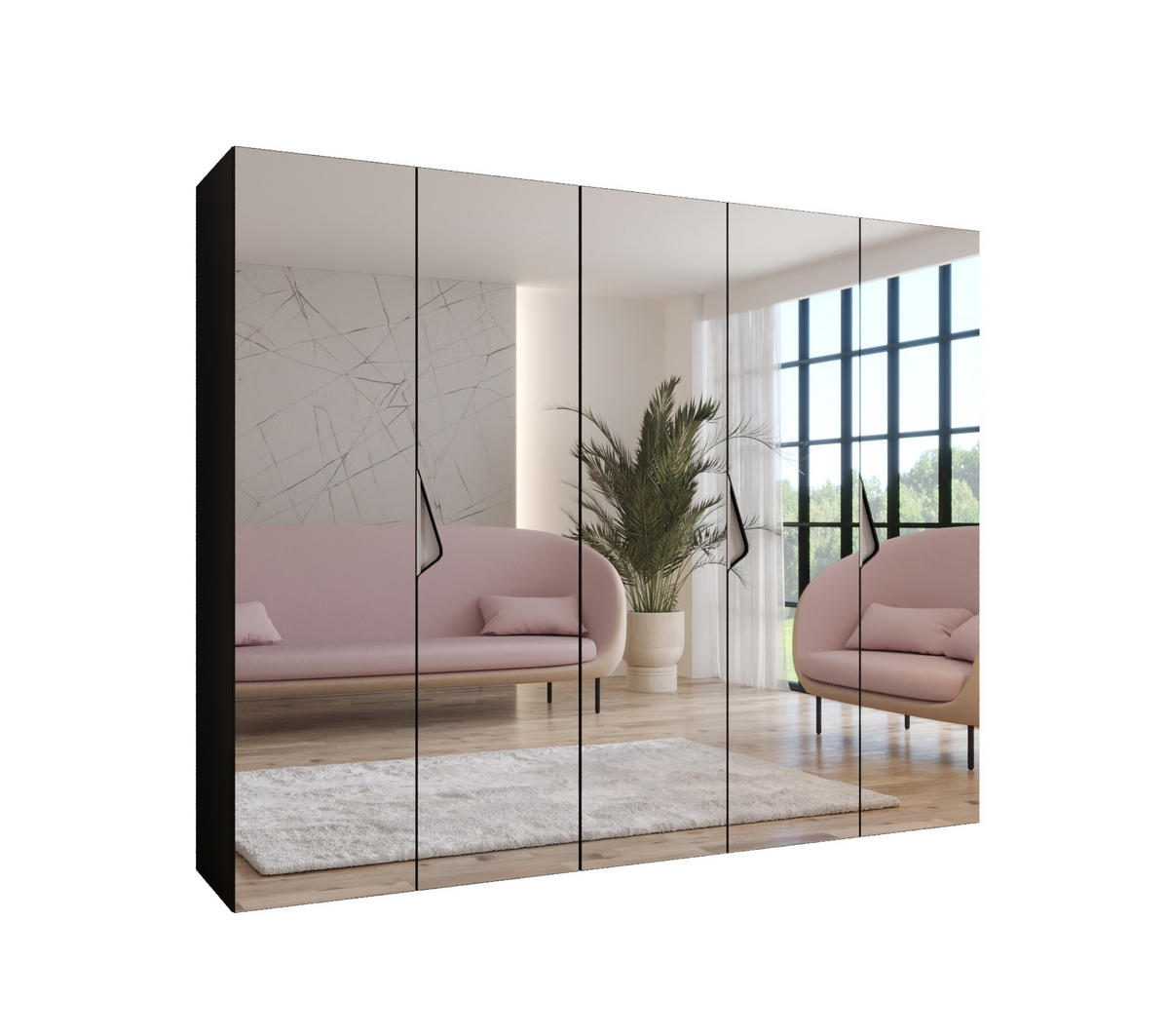 DREHTÜRENSCHRANK 202/250/52 5-türig - Beige/Schwarz, Holz/Metall (250/202/52cm) - Abiks Möbel