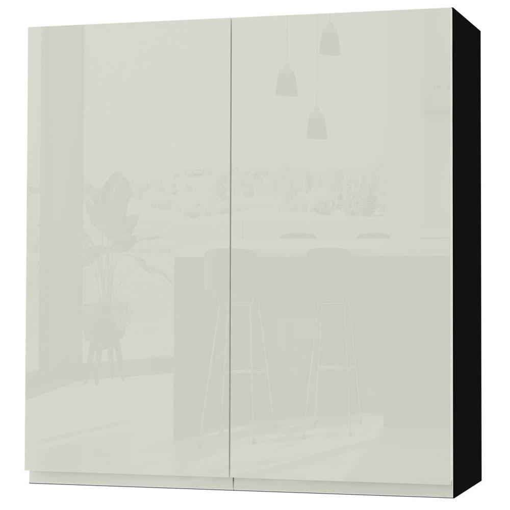 HÄNGESCHRANK Florence W4/90 Schwarz / RAL 1013 perlweiß HG 90 / 32,5 / 96cm - Weiß Hochglanz/Schwarz, Holz/Holzwerkstoff (90/96/32.5cm) - Feldmann-Wohnen