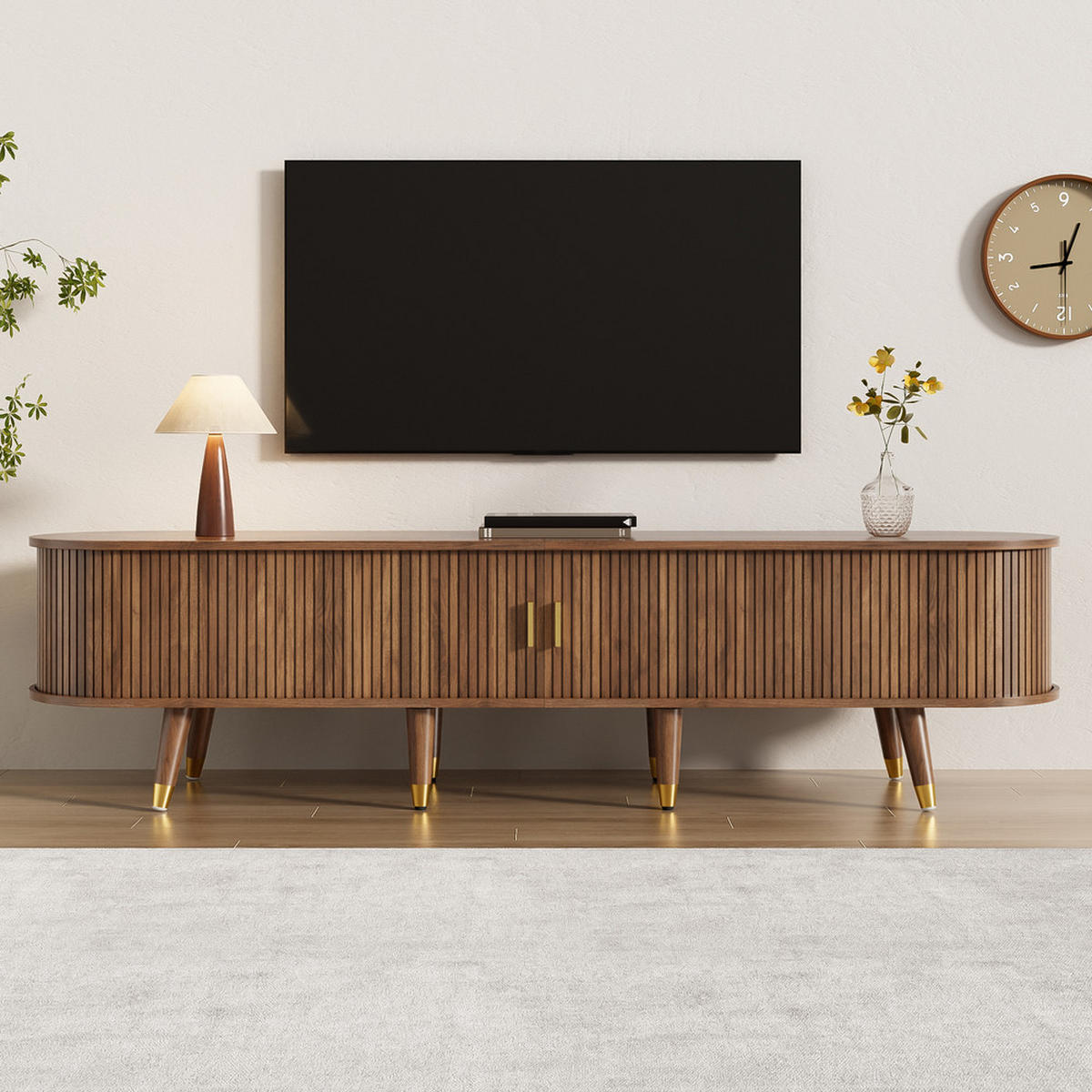 TV-SCHRANK 175cm Landhausstil Rattantür Nussbaumoptik Stauraum Schubladen - Braun, Holz (45.72/17.15/118cm) - FLIEKS