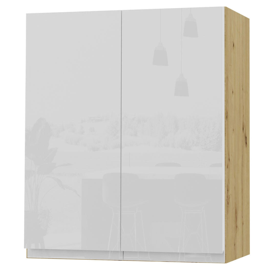 HÄNGESCHRANK Florence W3/60 Eiche Artisan / RAL 9003 signalweiß HG 60 / 32,5 / 72cm - Weiß Hochglanz/Eiche Artisan, Holz/Holzwerkstoff (60/72/32.5cm) - Feldmann-Wohnen
