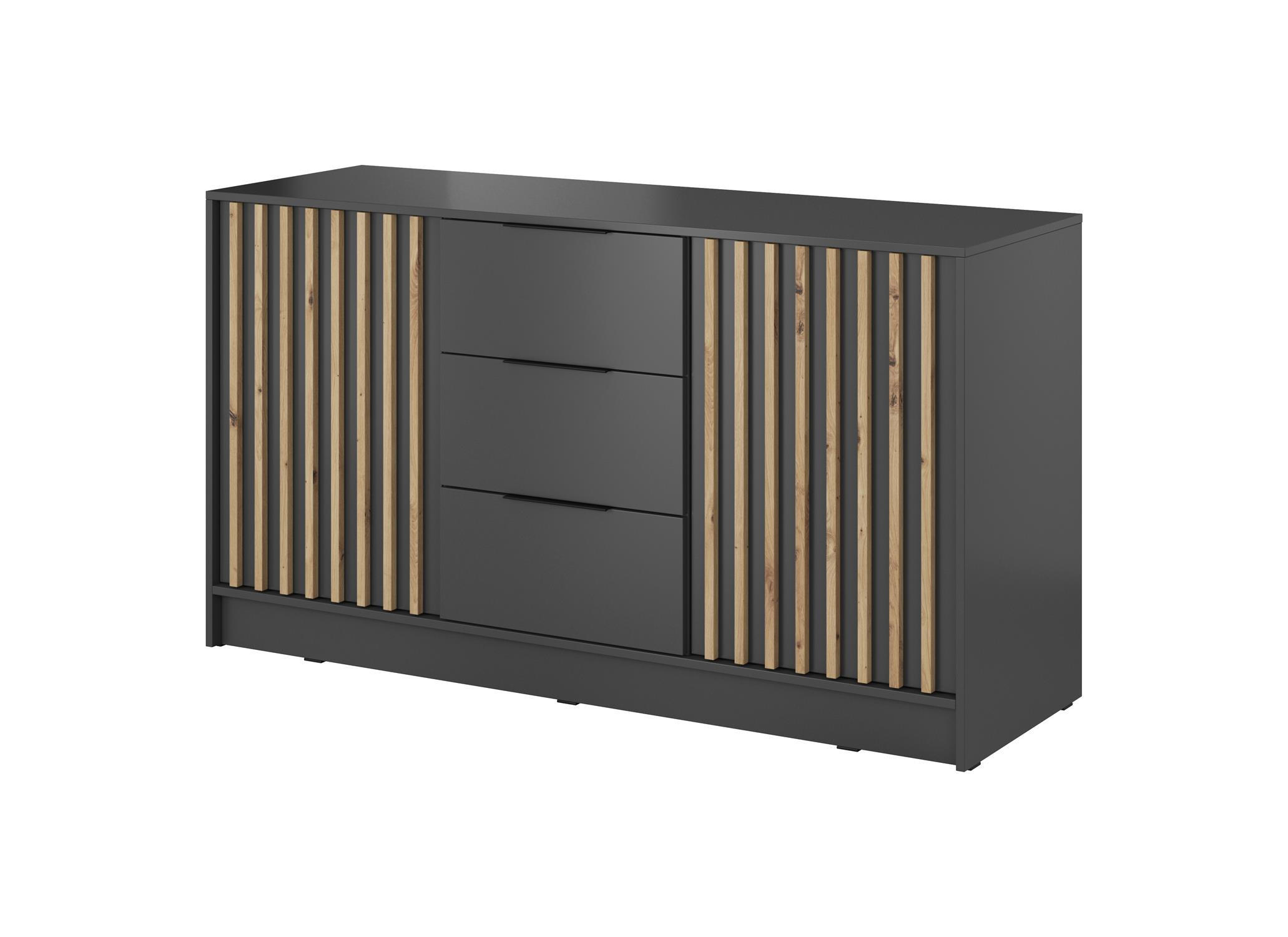 KOMMODE Nelly 2D Grau, Kombikommode mit Schubladen - Graphitfarben, Holzwerkstoff (155/86/45cm) - Bettso