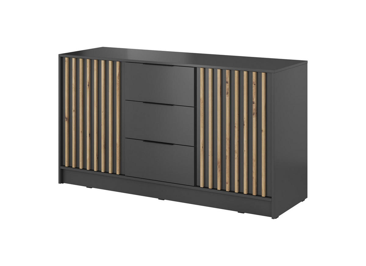 KOMMODE Nelly 2D Grau, Kombikommode mit Schubladen - Graphitfarben, Holzwerkstoff (155/86/45cm) - Bettso