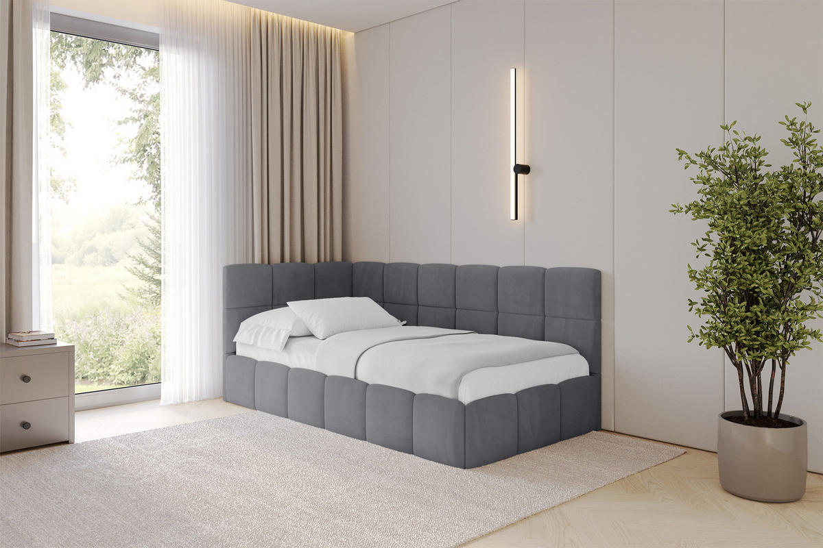 EINZELBETT Jugendbett mit Bettkasten Rechts, ohne Matratze - LIVY 80x200 Dunkelgrau - Dunkelgrau, Holzwerkstoff/Textil (80/200cm) - ALTDECOR