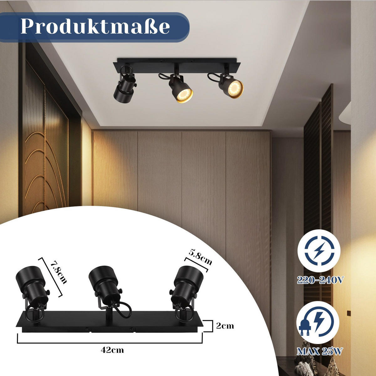 DECKENLEUCHTE Brilon 42/7/10.5cm - Schwarz, Metall (42/7/10.5cm) - Nettlife